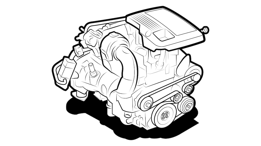 Una ilustración en blanco y negro de un motor.