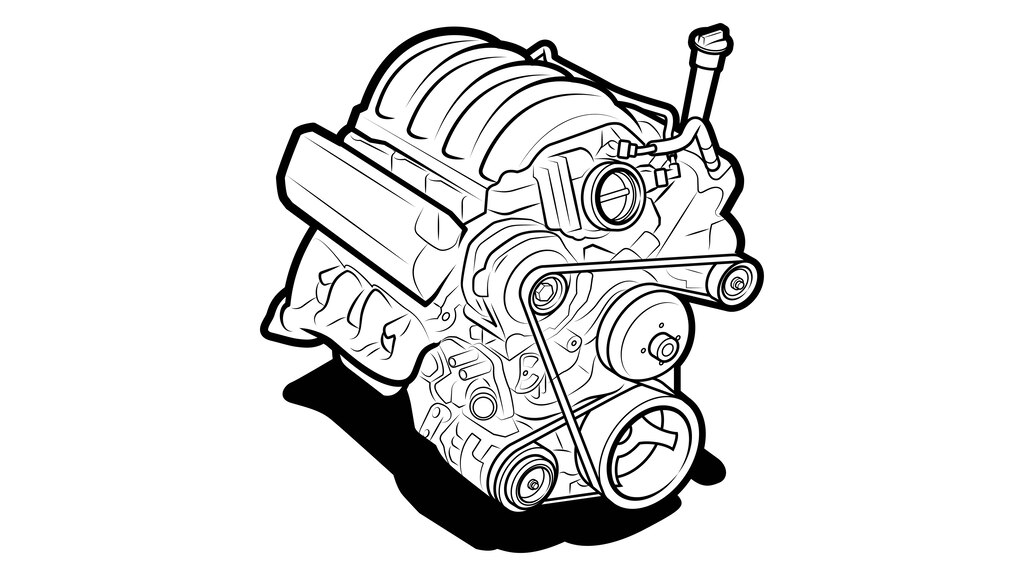 Una ilustración en blanco y negro de un motor.