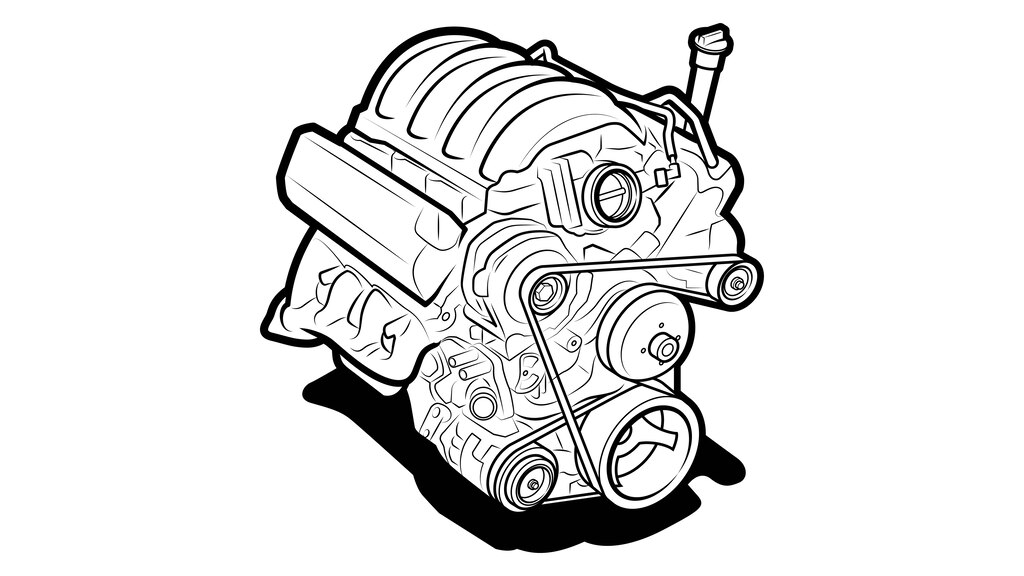 Una ilustración en blanco y negro de un motor.