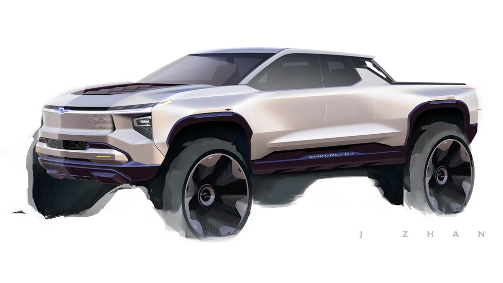 Boceto de diseño inicial creado en el desarrollo de la Silverado EV.