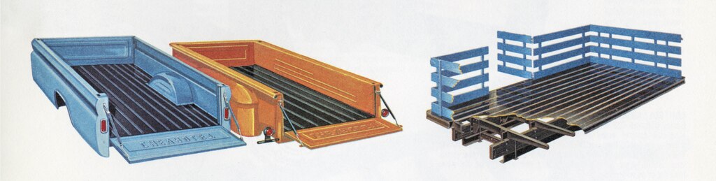 Una ilustración del folleto de la camioneta serie C/K 1962 mostrando los diferentes tipos de caja disponibles para la camioneta.