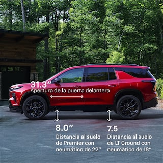 Diagrama de dimensiones de accesibilidad del exterior de la Chevy Traverse 2025