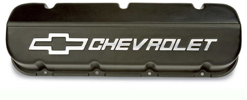 No. de parte 25534323 de tapas de válvulas de aluminio pulvirrevestido en Negro de diseño de competición de bloque grande Chevrolet Performance