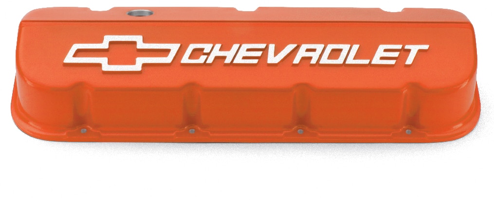No. de parte 25534374 de tapas de válvulas de aluminio pulvirrevestido en anaranjado de diseño de competición de bloque grande Chevrolet Performance