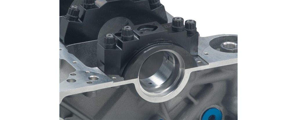 Vista del sello principal trasero de 2 pieza(s) del bloque grande de motor en aluminio ZL1 de Chevrolet Performance