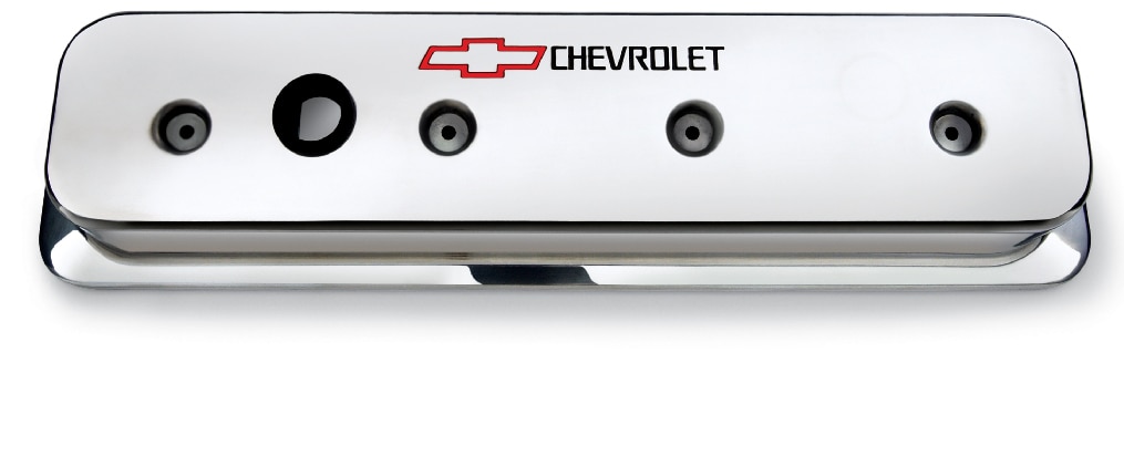 No. de parte 12497978 de tapas de válvulas de aluminio pulido con perno central de bloque pequeño Chevrolet Performance