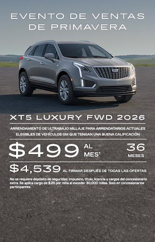 Arrendamiento de millaje ultrabajo para arrendatarios actuales elegibles de GM con buena calificación. $499 al mes por 36 meses. $4,539 al firmar después de todas las ofertas. No se requiere depósito de seguridad. Impuesto, título, licencia y cargos del concesionario extra. Se aplica cargo de $0.25 por milla al exceder 30,000 millas. Solo en concesionarios participantes.