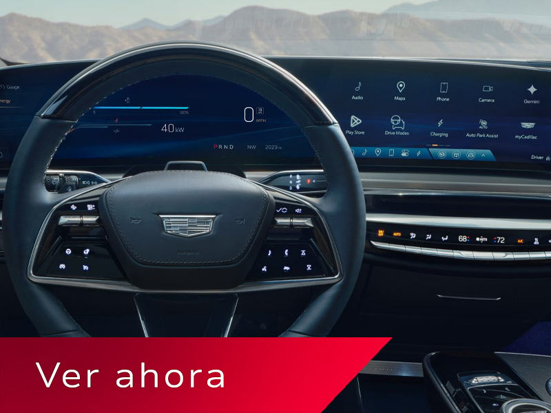 Imagen en miniatura del video que muestra el interior de Cadillac LYRIQ 2027 con volante, panel de instrumentos digital y una pantalla LED de 33".
