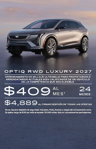 Arrendamiento de millaje ultrabajo de OPTIQ RWD LUXURY 2027 para propietarios/arrendatarios actuales bien calificados de un vehículo de la competencia elegible. $409 por mes durante 24 meses. $4,889 al firmar después de todas las ofertas. No se requiere depósito de seguridad. Impuesto, título, licencia y cargos del concesionario extra. Se aplica cargo de $.25 por milla al exceder 20,000 millas. Solo en concesionarios participantes.