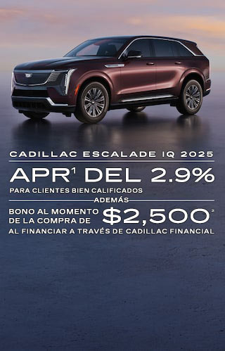 APR del 2.9% por 60 meses para compradores con buena calificación, más bono de compra de $2,500 al financiar a través de Cadillac Financial.