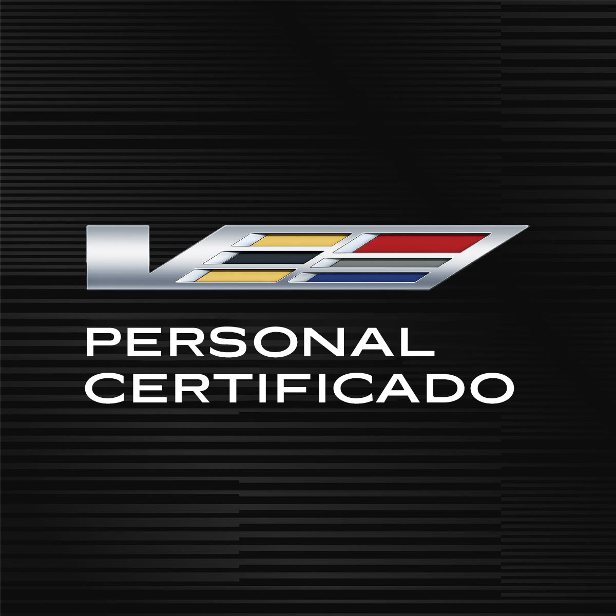 Logotipo de Cadillac V-Series con el texto "Personal certificado" debajo