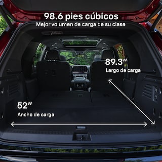 Diagrama de dimensiones del espacio de carga en la cajuela de la Chevy Traverse 2025