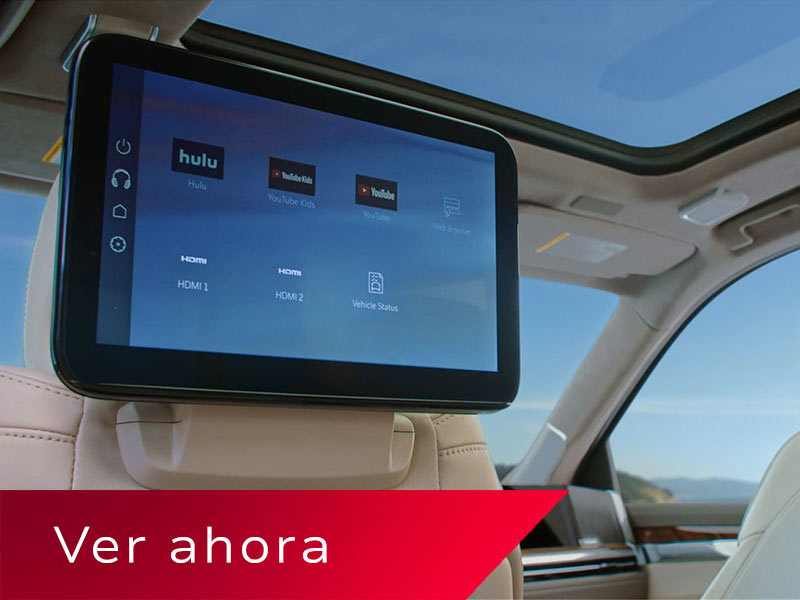 Primer plano del sistema de entretenimiento de asiento trasero de Cadillac Escalade